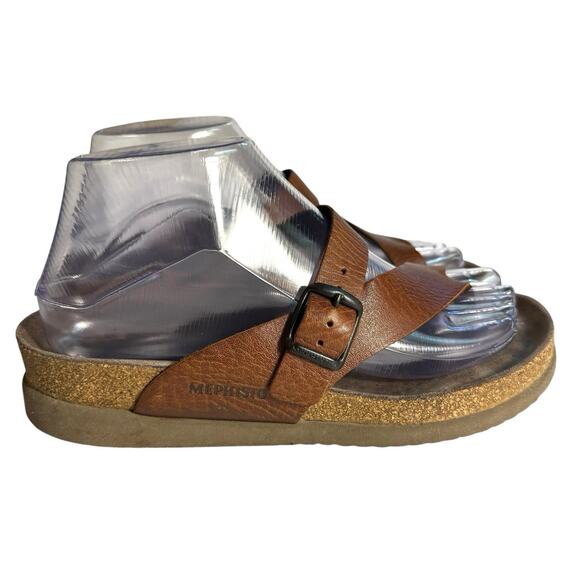 MEPHISTO Helen Womens Toe Loop Sandals US 7 Euro 37 Desert Tan Brown Leather - Picture 12 of 13